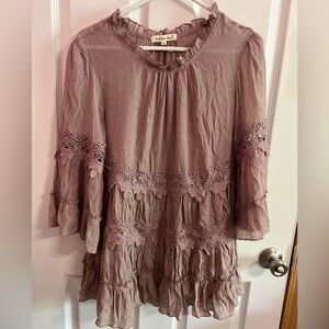INDIGO SOUL Rose Boho Tunic Dress SZ S Floral Lace Detailed Flowing